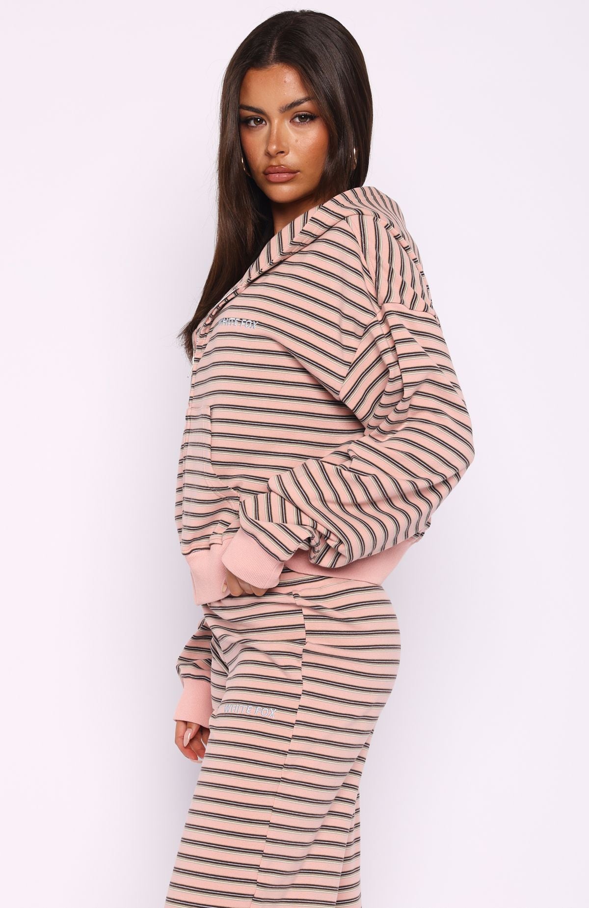 Looking Back Boxy Zip Front Hoodie Pink Stripe - Image 4