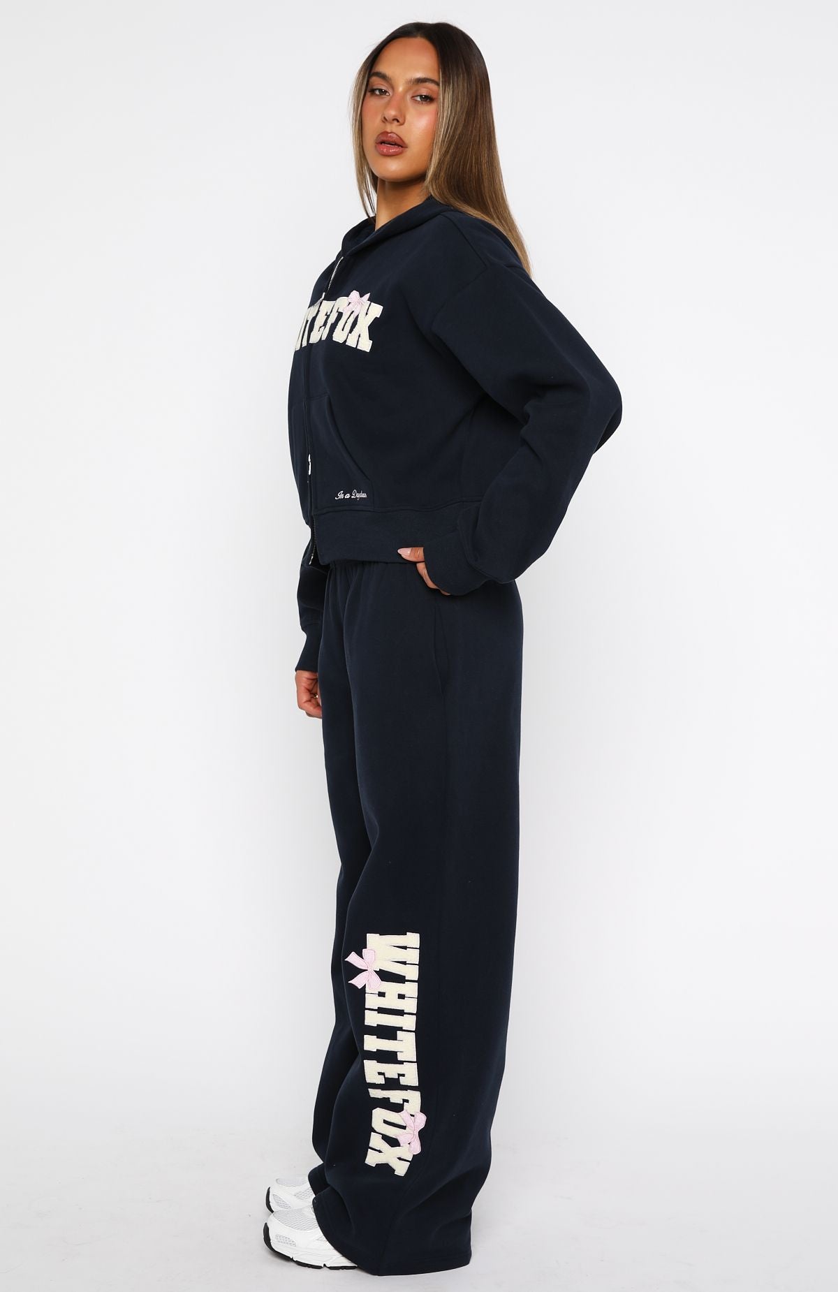 Daydreamers Madeline Wide Leg Sweatpants Navy - Image 3
