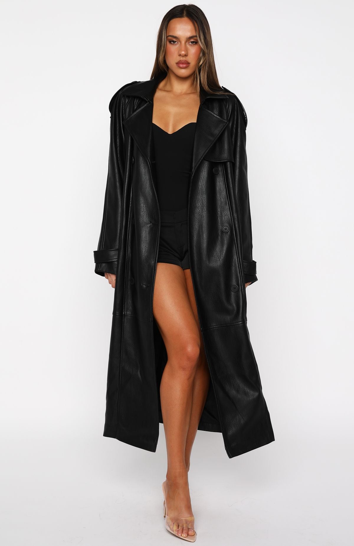Do I Ever Pu Trench Coat Black - Image 5