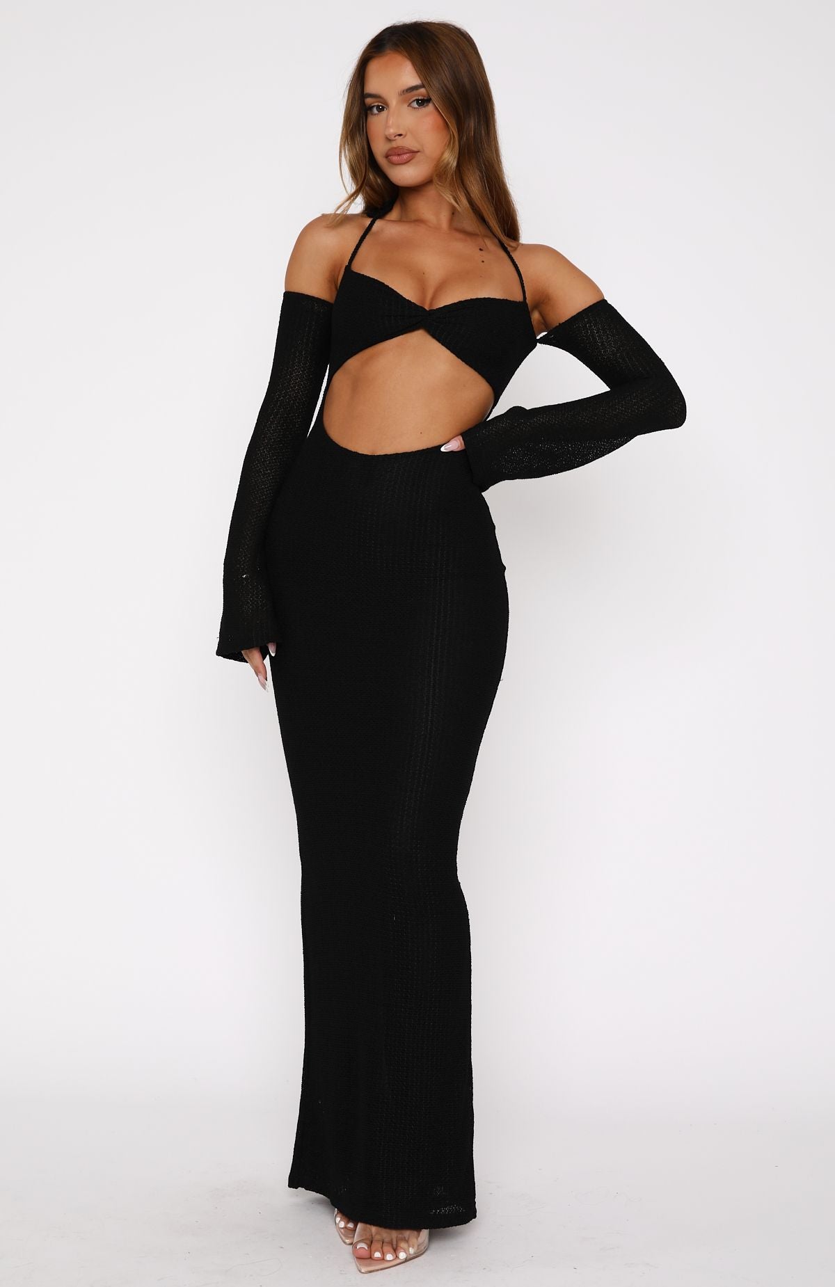 To The Beach Long Sleeve Maxi Dress Black - Image 2