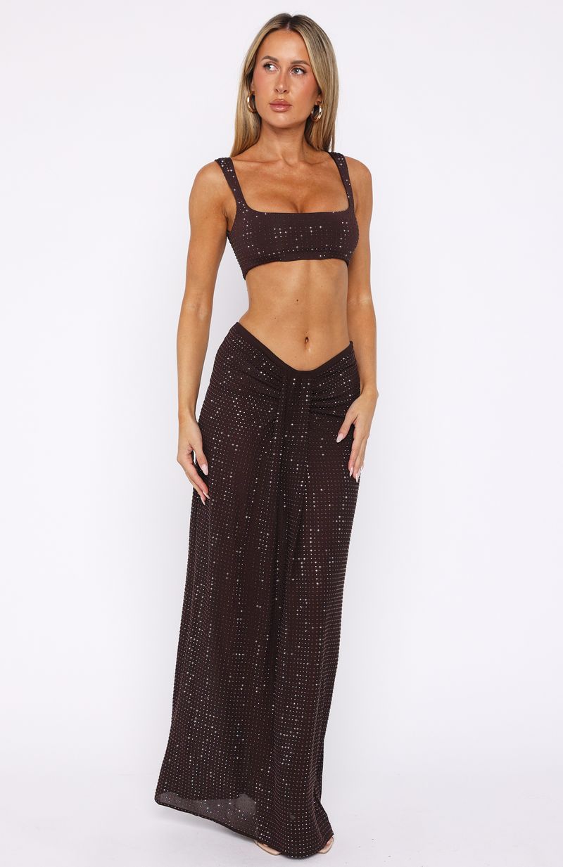 Secret Kisses Embellished Maxi Skirt Chocolate - Image 3