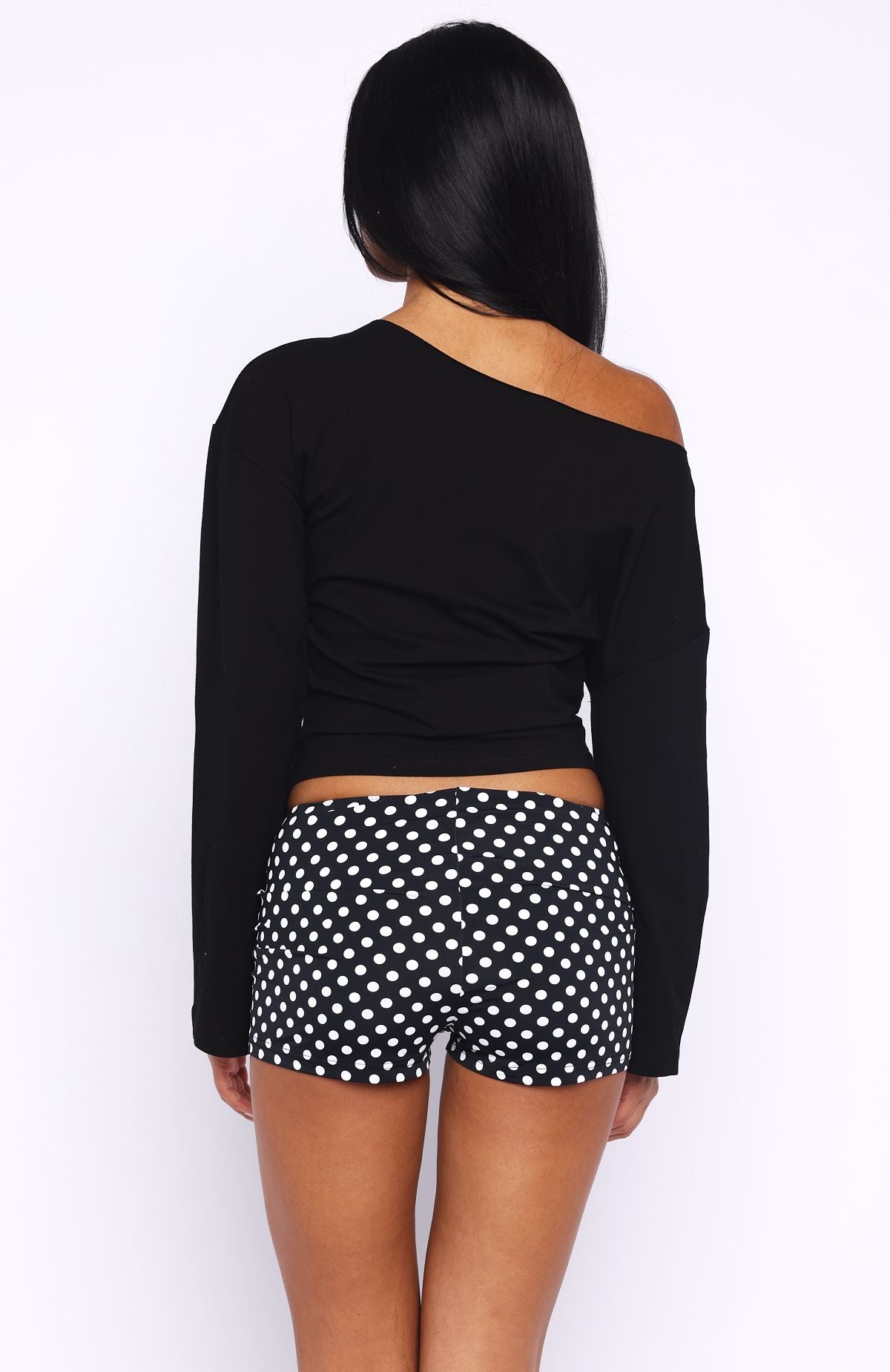 Falling For Him Cinched Waist Off Shoulder Long Sleeve Top Black - Image 5