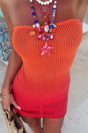Hotter Than The Sun Crochet Mini Dress Flame Ombre