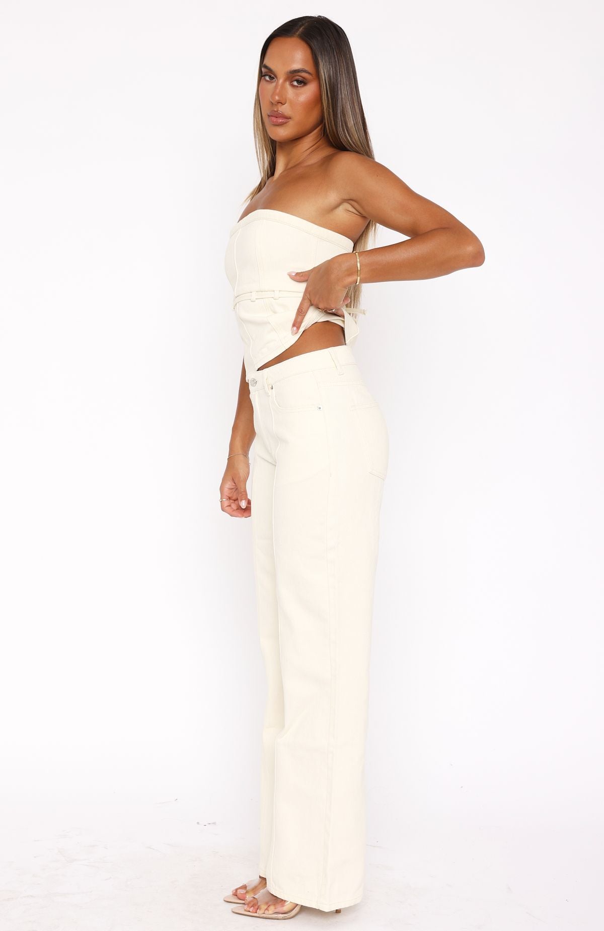 Leah Low Rise Straight Leg Jeans Cream - Image 3