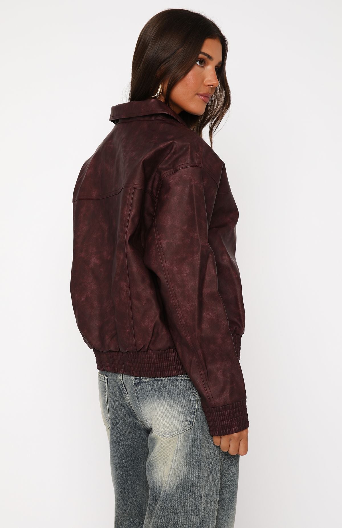 Make Things Right PU Bomber Jacket Plum - Image 4