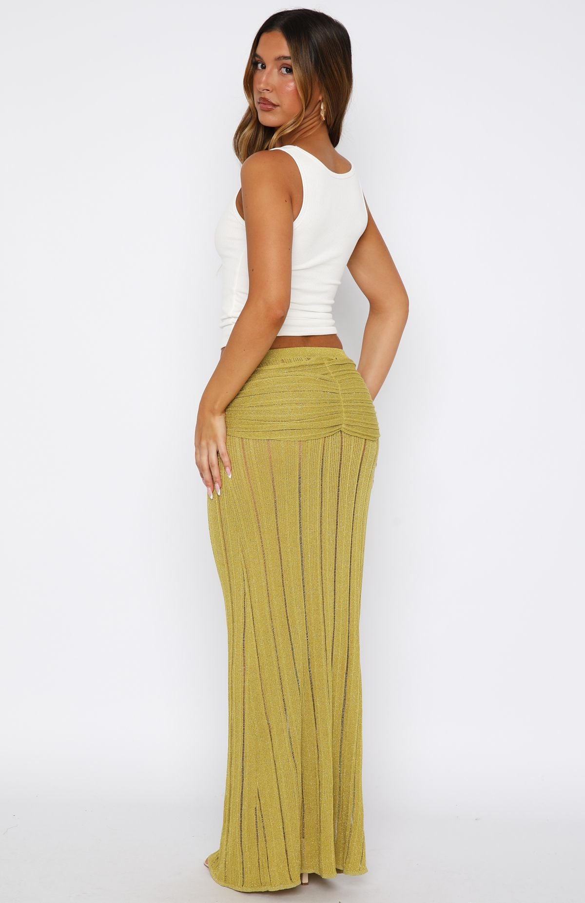Out At Sea Knit Maxi Skirt Chartreuse - Image 5