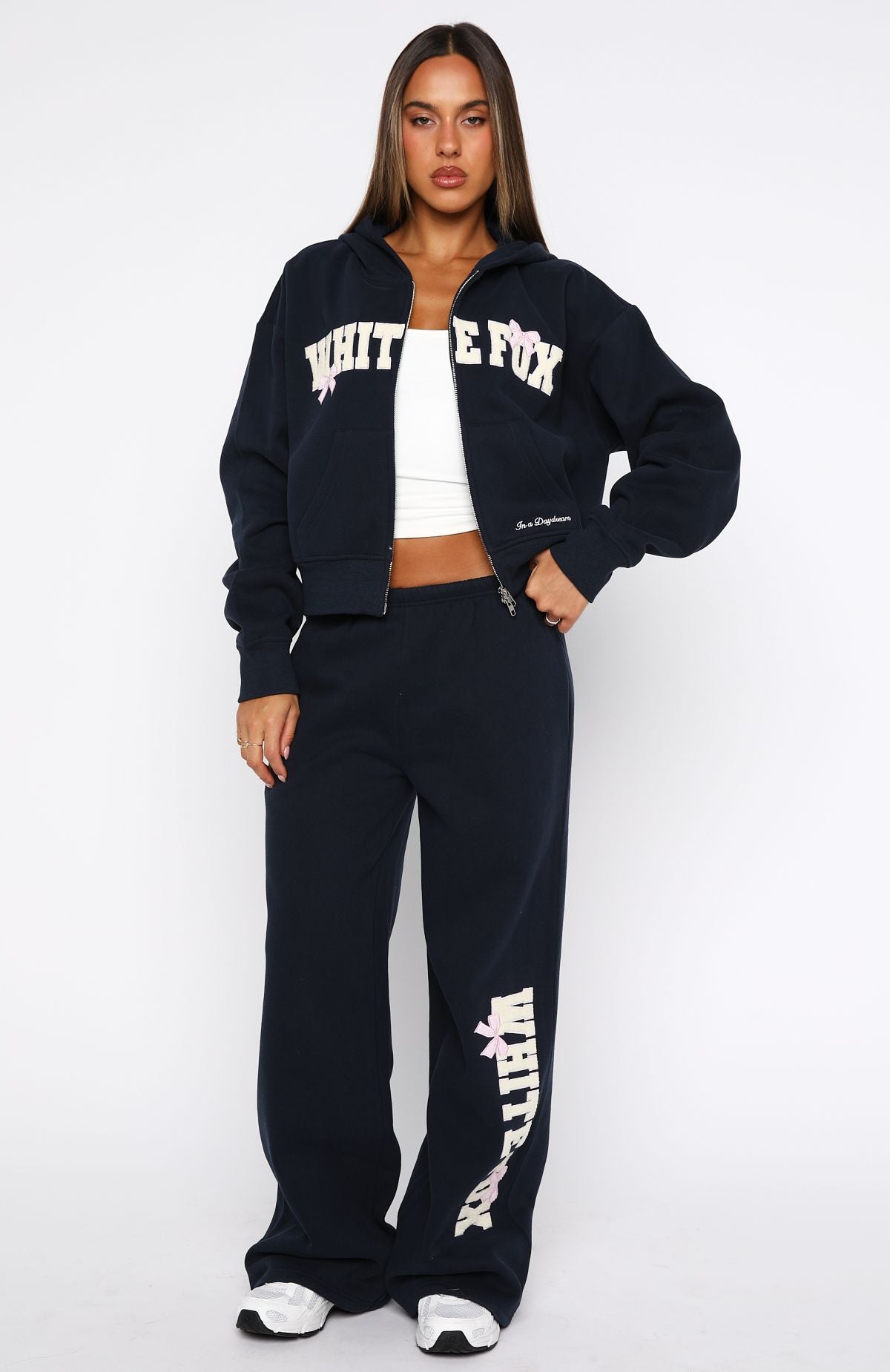 Daydreamers Madeline Wide Leg Sweatpants Navy - Image 2