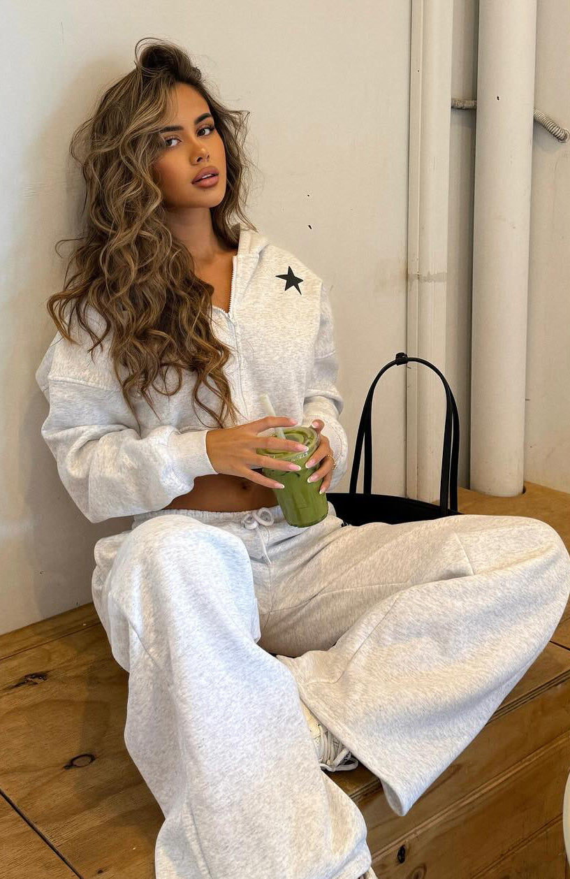 From The Archives Charli Cropped Zip Front Hoodie Grey Marle - Image 2