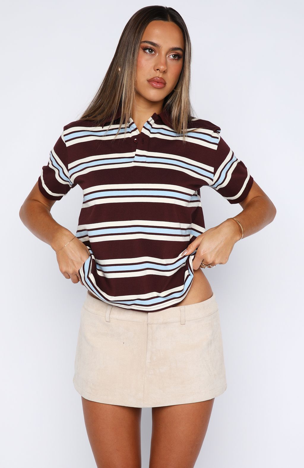 Silent Heartbeat Faux Suede Mini Skort Oat - Image 3