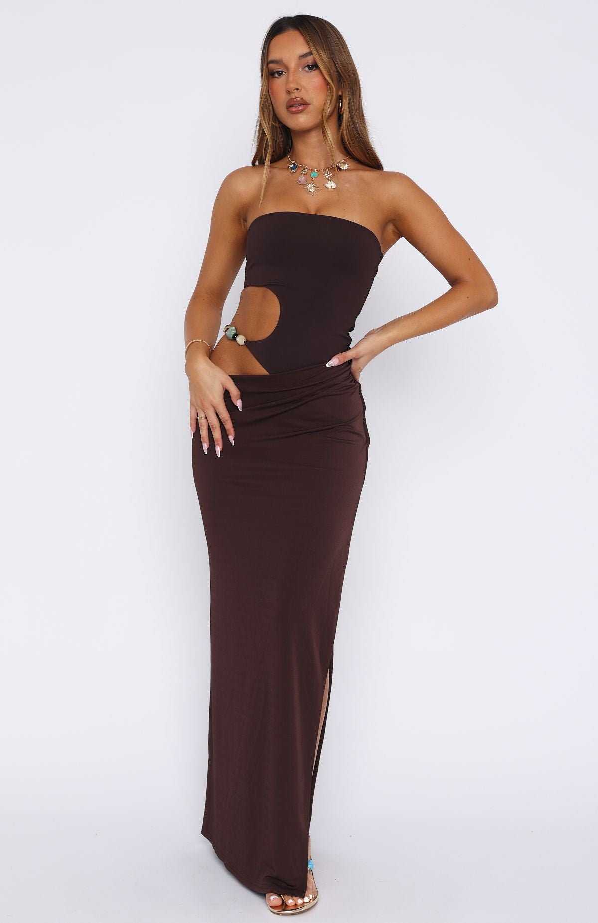 She's A Goddess Maxi Dress Chocolate - Image 3