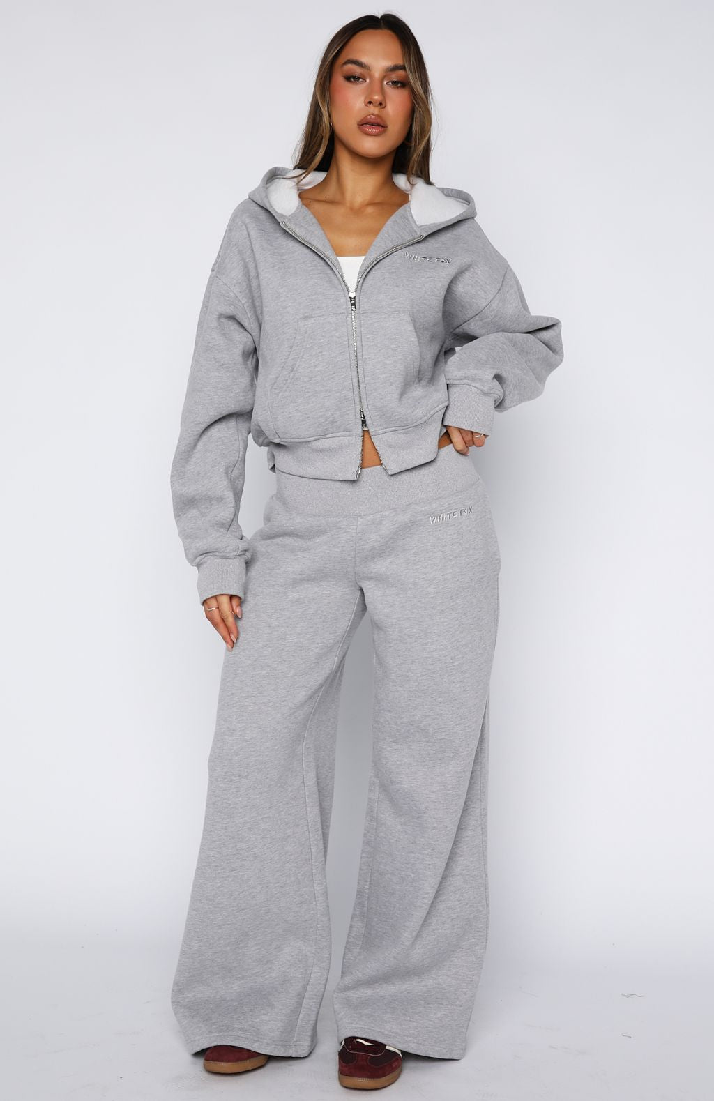 Come A Long Way Boxy Zip Front Hoodie Grey Marle - Image 5