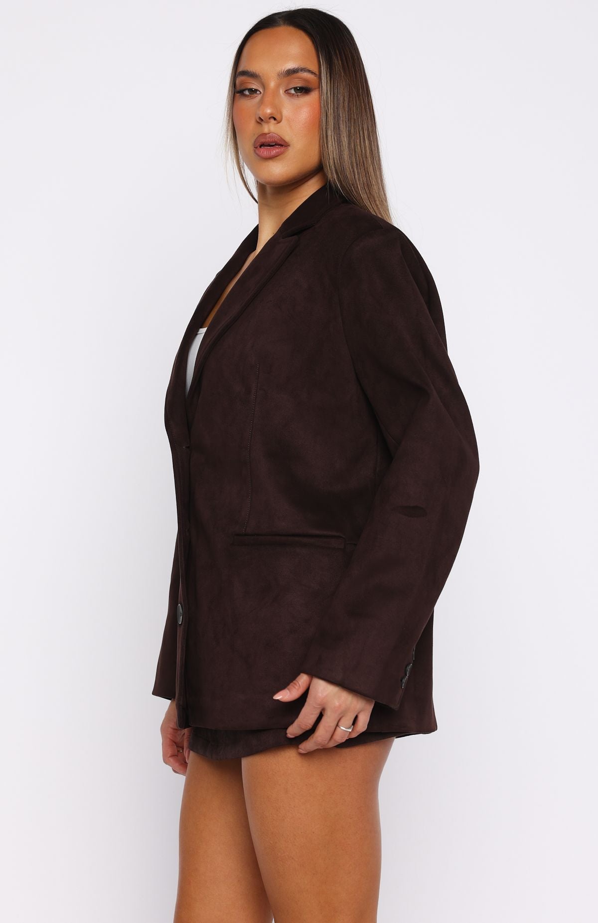 Rival Faux Suede Blazer Chocolate - Image 4