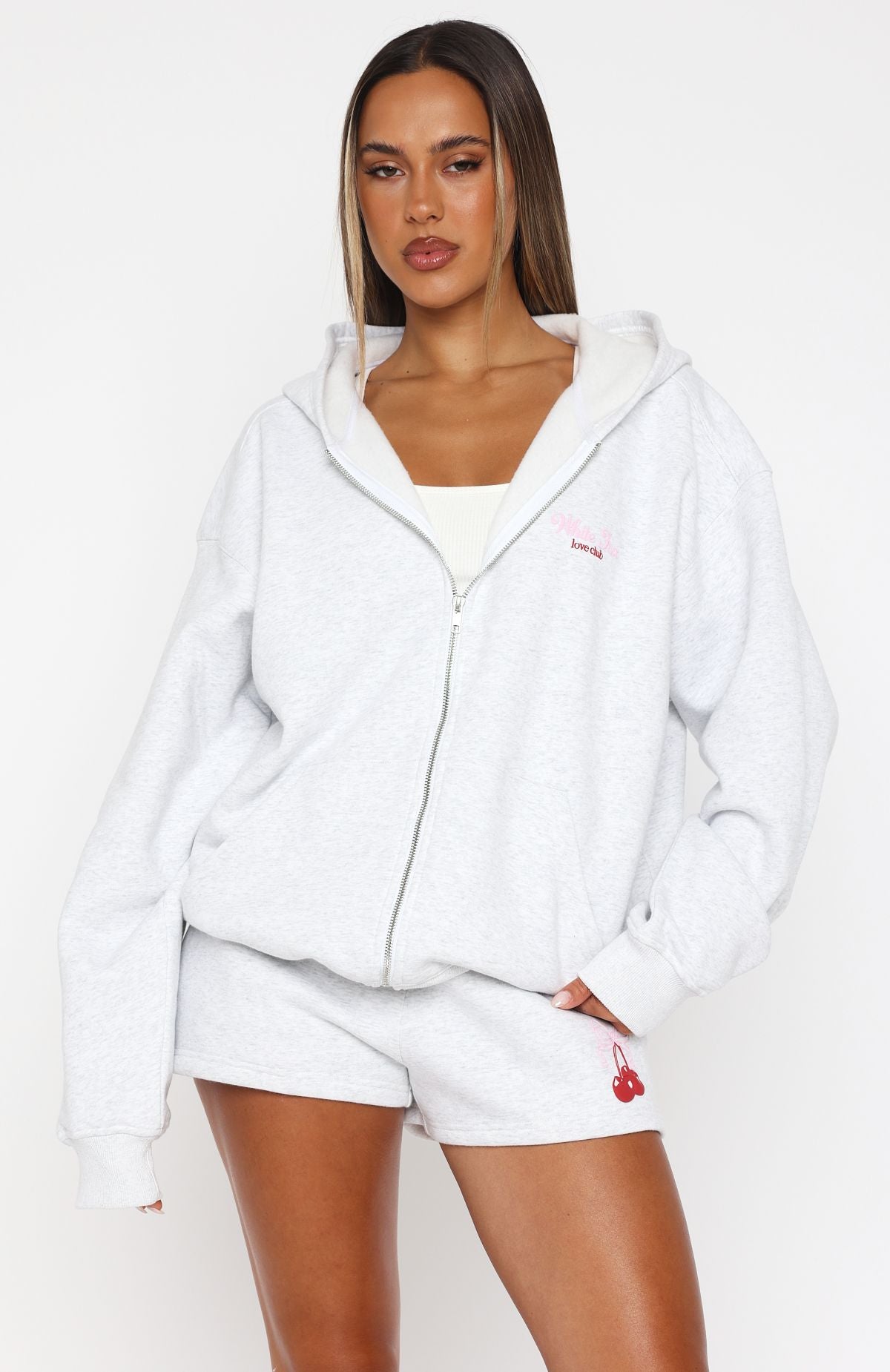 Fell So Hard Zip Front Hoodie Grey Marle - Image 2