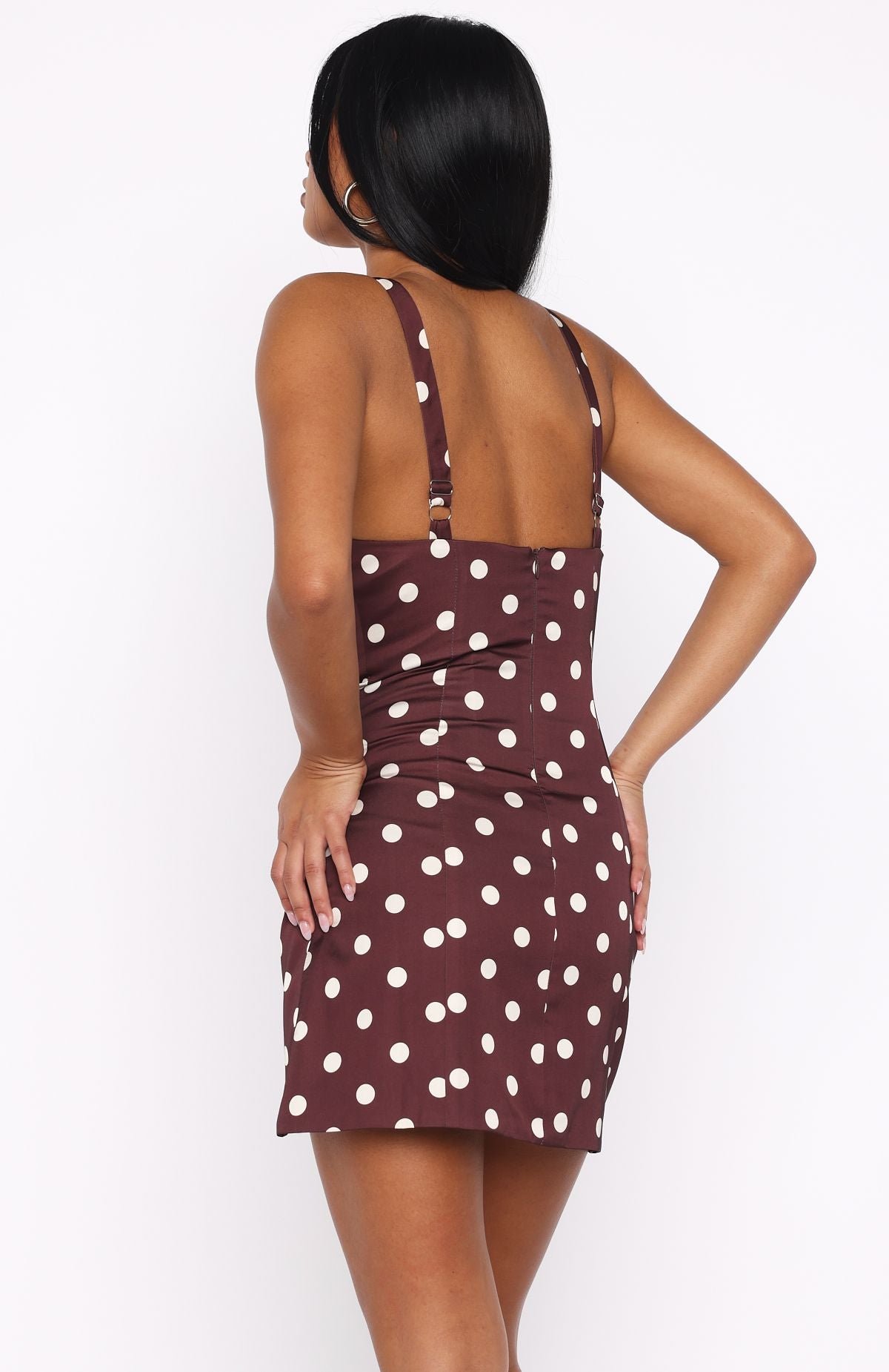 Admire You Mini Dress Choc/Cream Polka Dot - Image 4