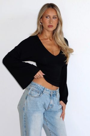 Nobody's Watching Long Sleeve Top Black