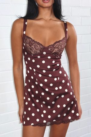 Admire You Mini Dress Choc/Cream Polka Dot