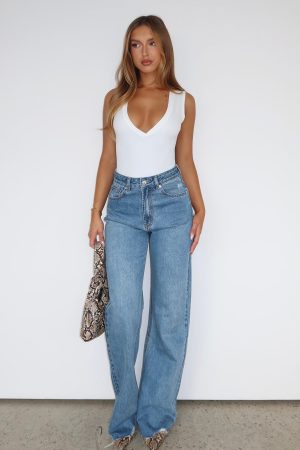 Alana High Waisted Straight Leg Jeans Mid Blue