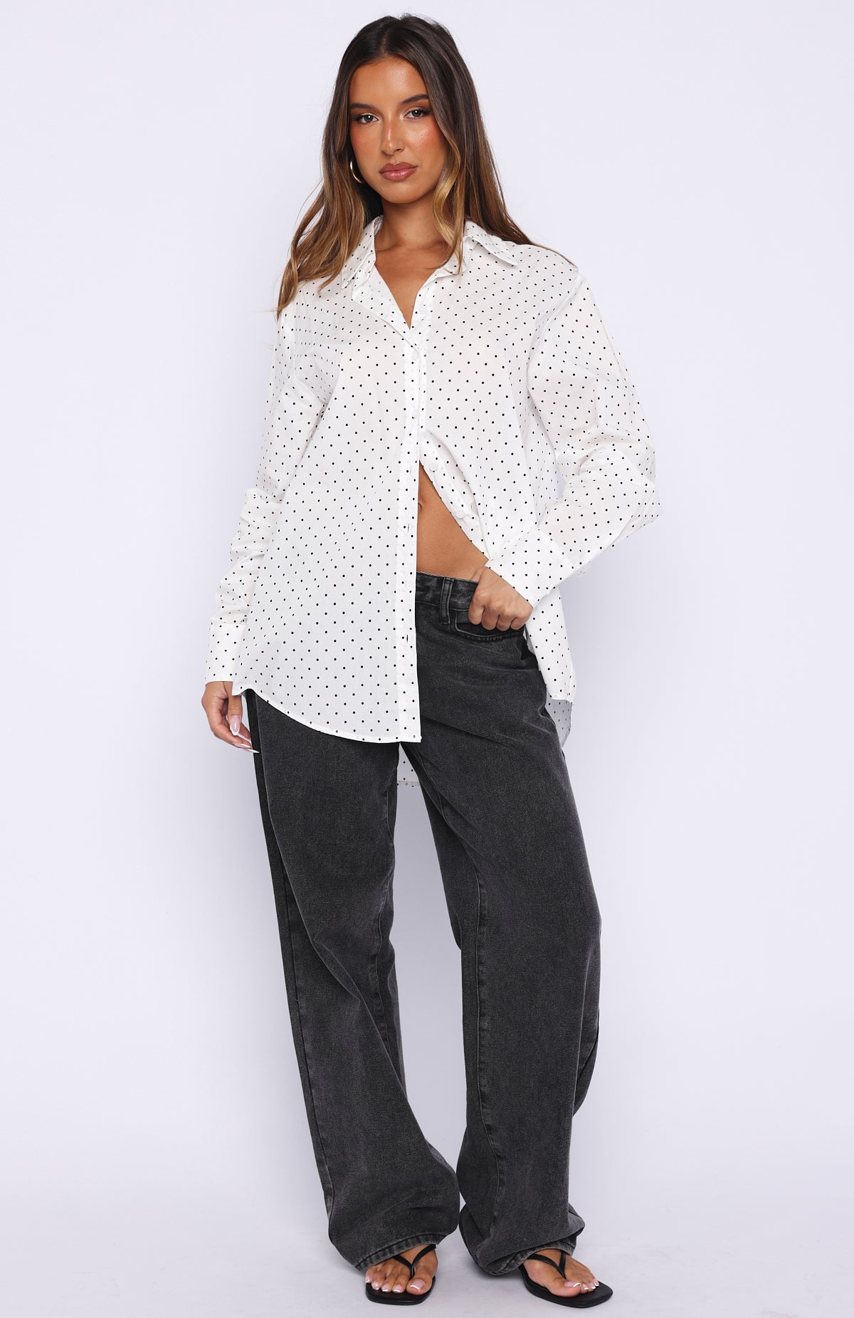 Always About Us Button Up Shirt White Polka Dot - Image 5