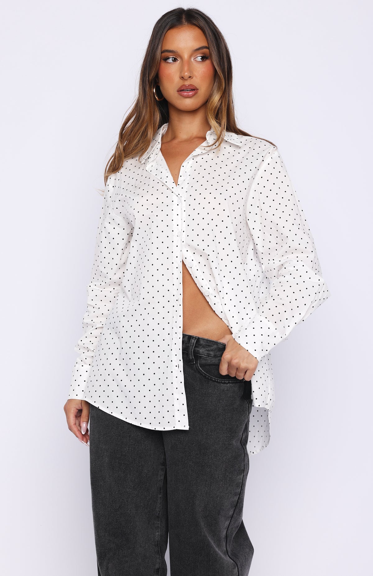 Always About Us Button Up Shirt White Polka Dot - Image 2