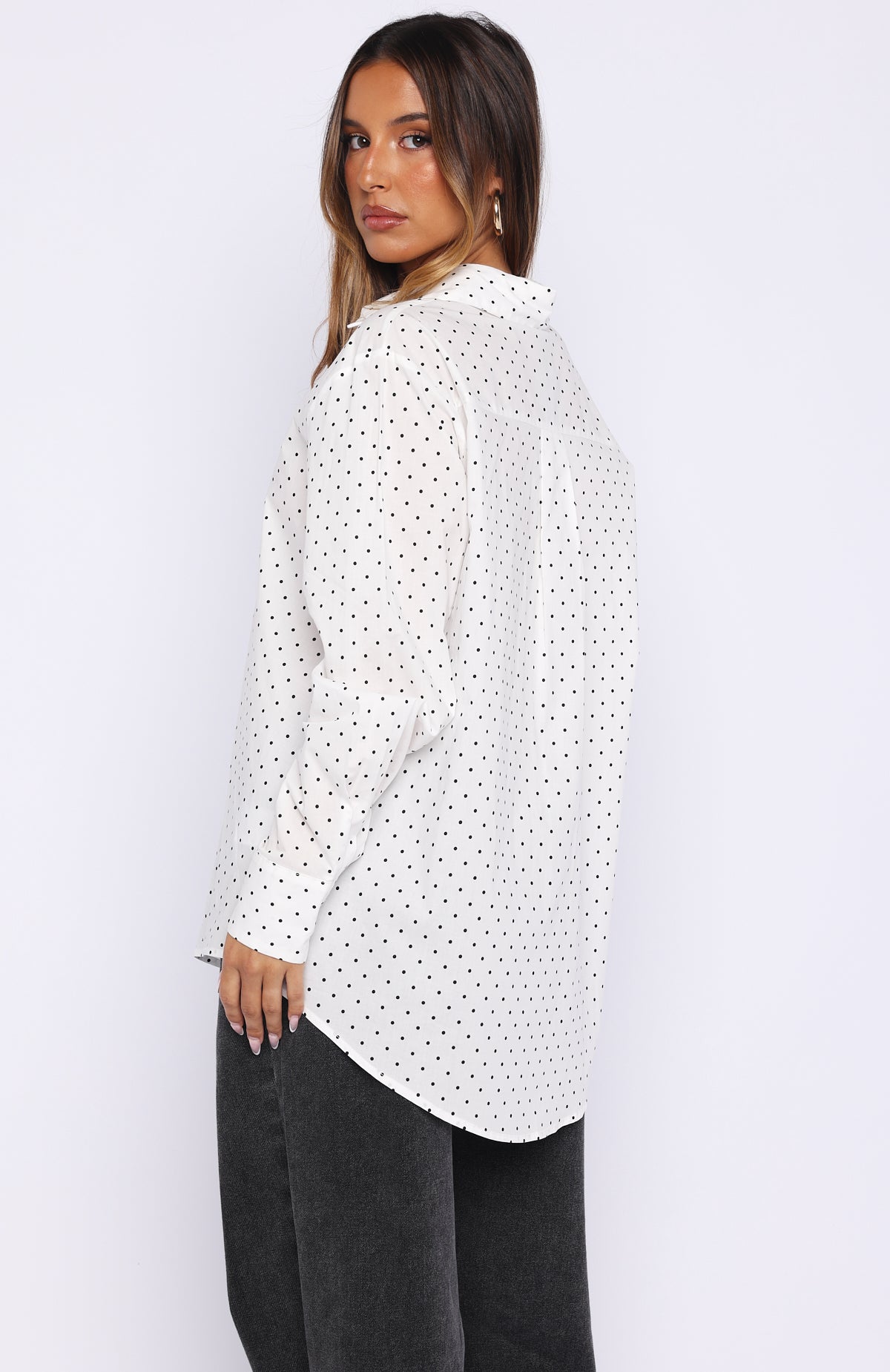 Always About Us Button Up Shirt White Polka Dot - Image 4