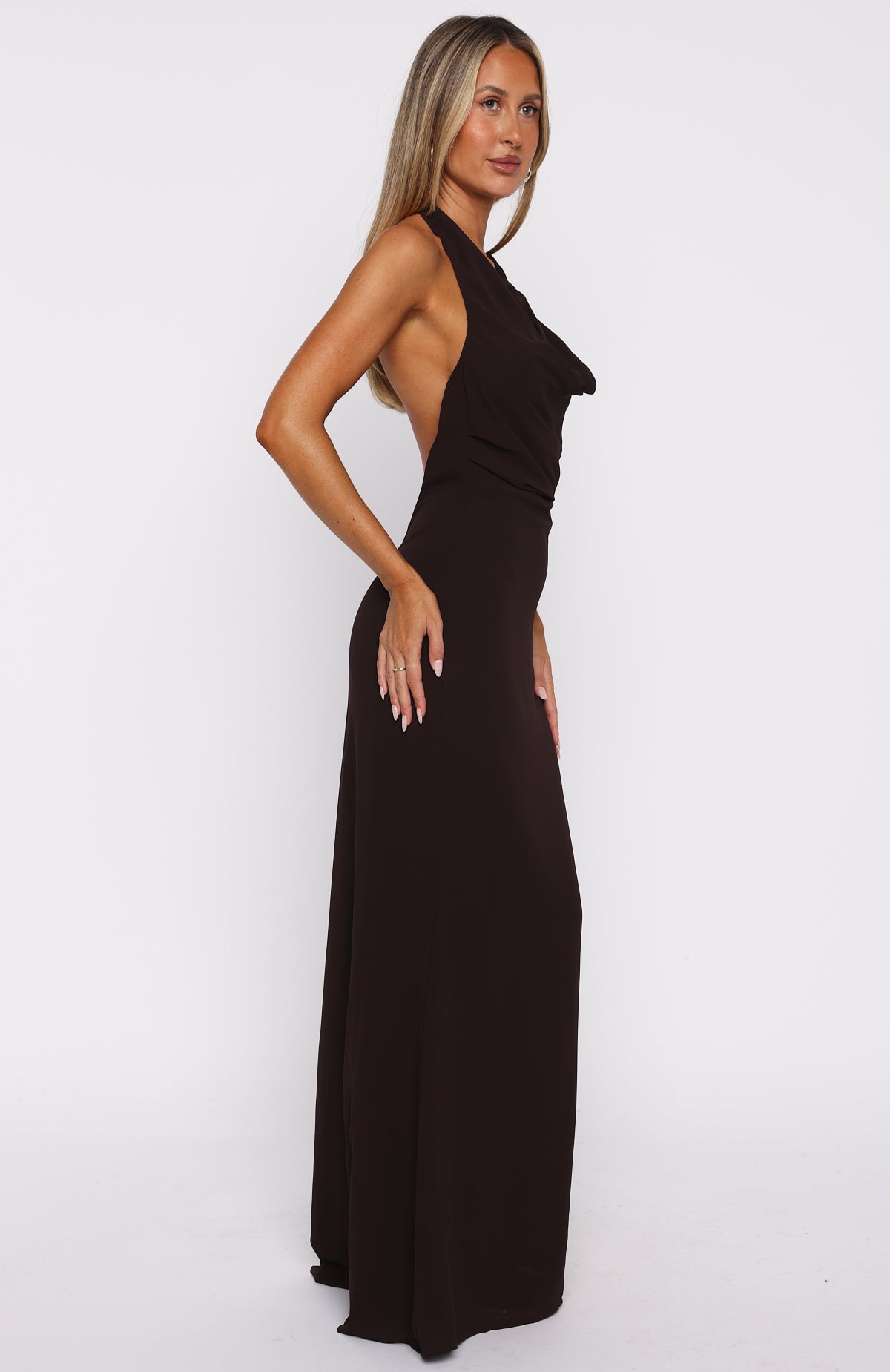 Always In Mode Halter Maxi Dress Chocolate - Image 3