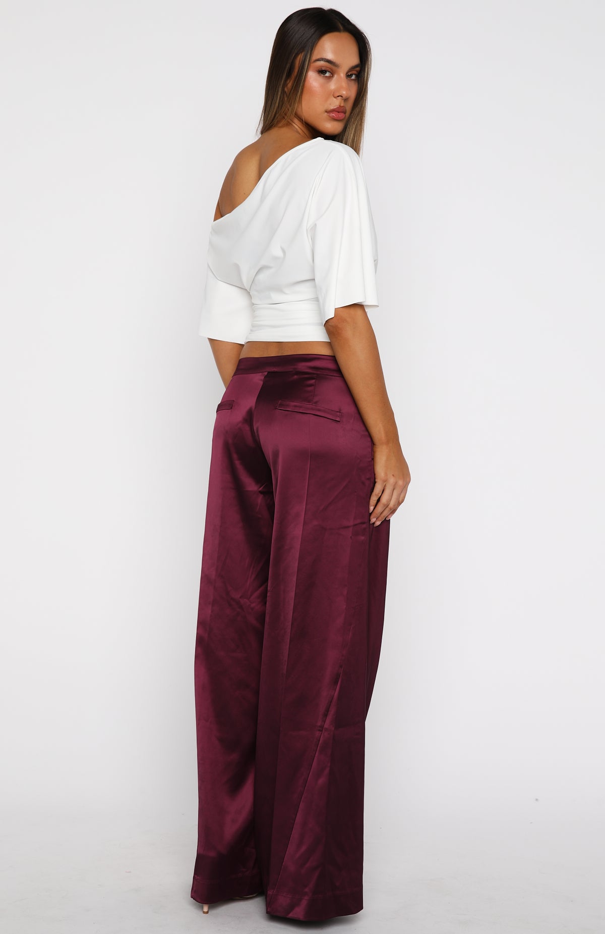 Always Punctual Wide Leg Pants Wine - Image 4