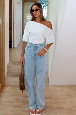 Always With Me High Rise Straight Leg Jeans Mid Blue