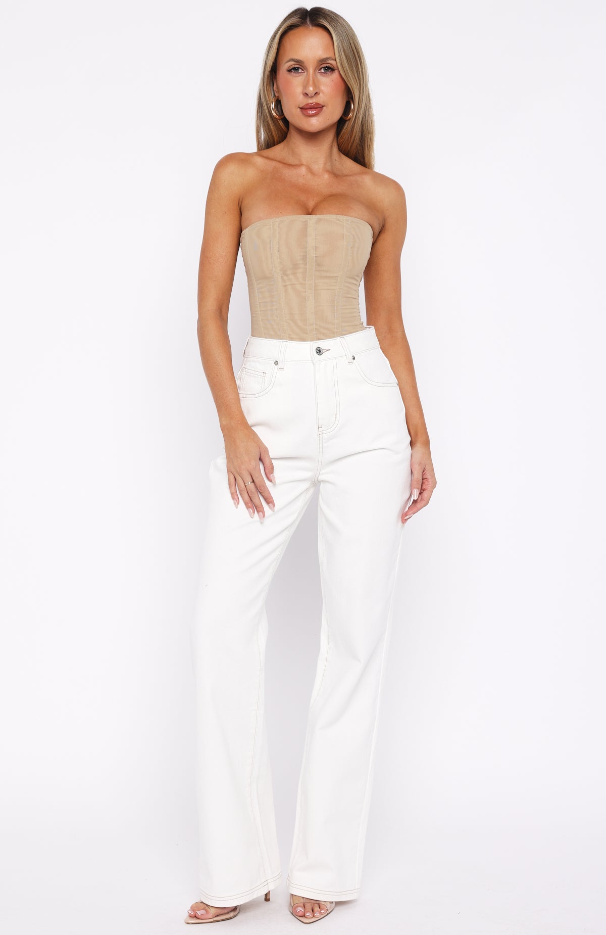 Alyssa High Rise Straight Leg Jeans Off White - Image 2