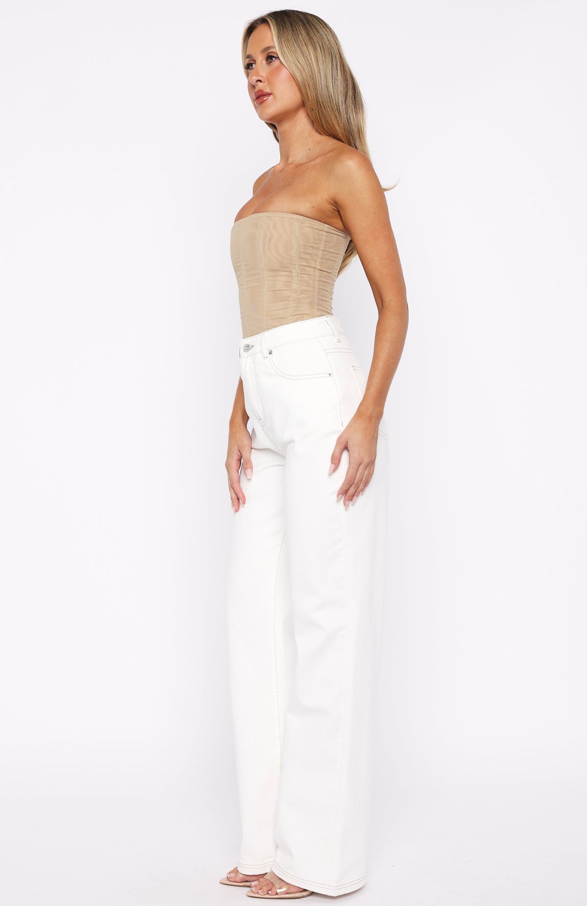 Alyssa High Rise Straight Leg Jeans Off White - Image 3