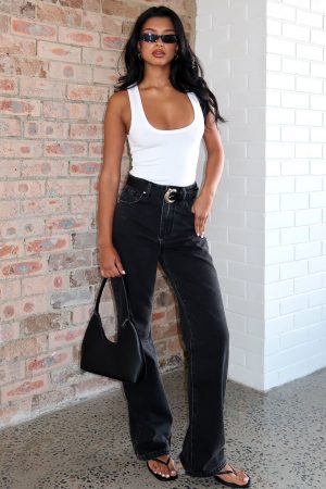 Alyssa High Rise Straight Leg Jeans Black Acid