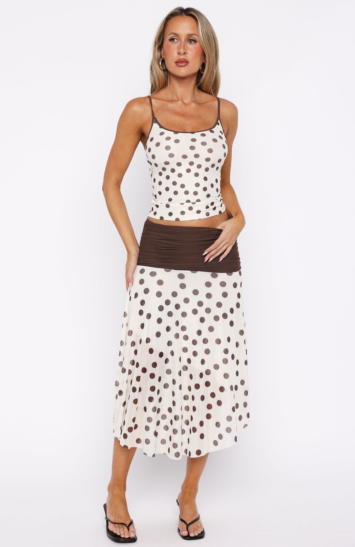 Mediterranean Mirage Midi Skirt Cream/Choc Polka Dot - Image 3