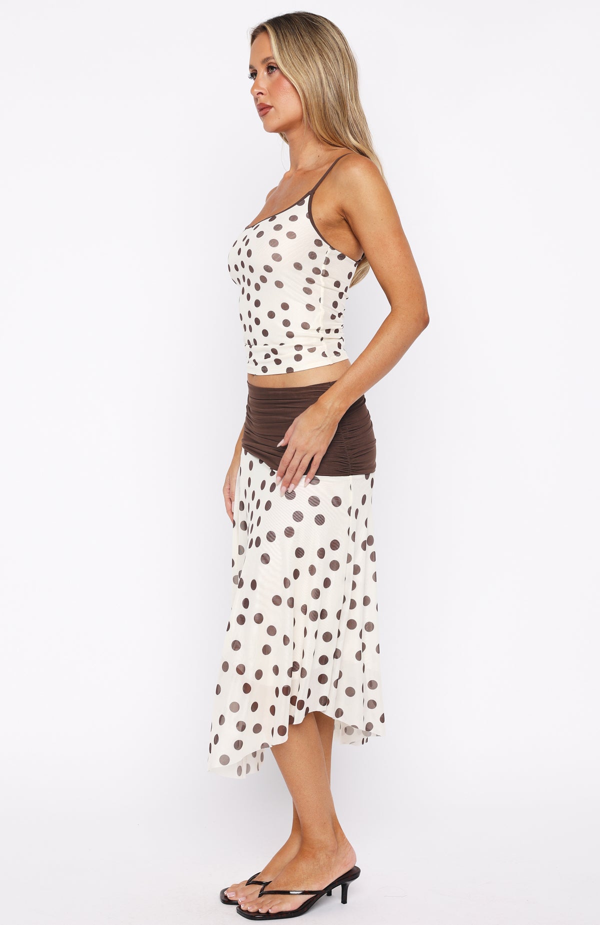 Mediterranean Mirage Midi Skirt Cream/Choc Polka Dot - Image 4