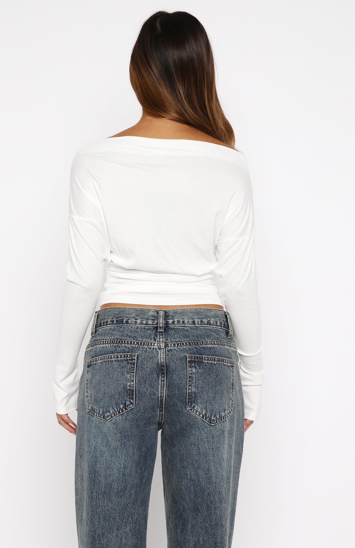 Another Time Cinched Waist Long Sleeve Top White - Image 4