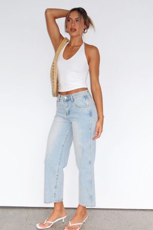 Avianna Mid Rise Cropped Straight Leg Jeans Light Blue