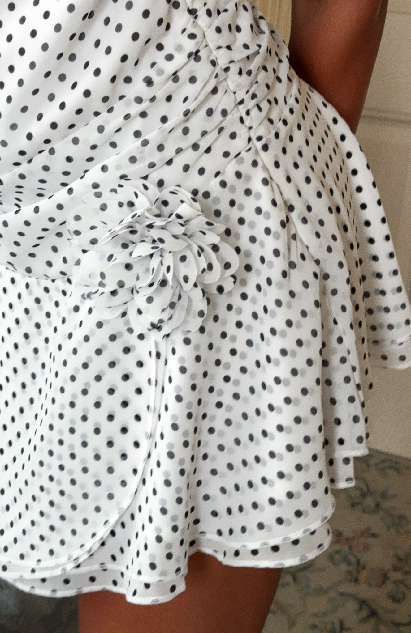 Blooming Hearts Mini Dress Cream/Black Polka Dot - Image 6