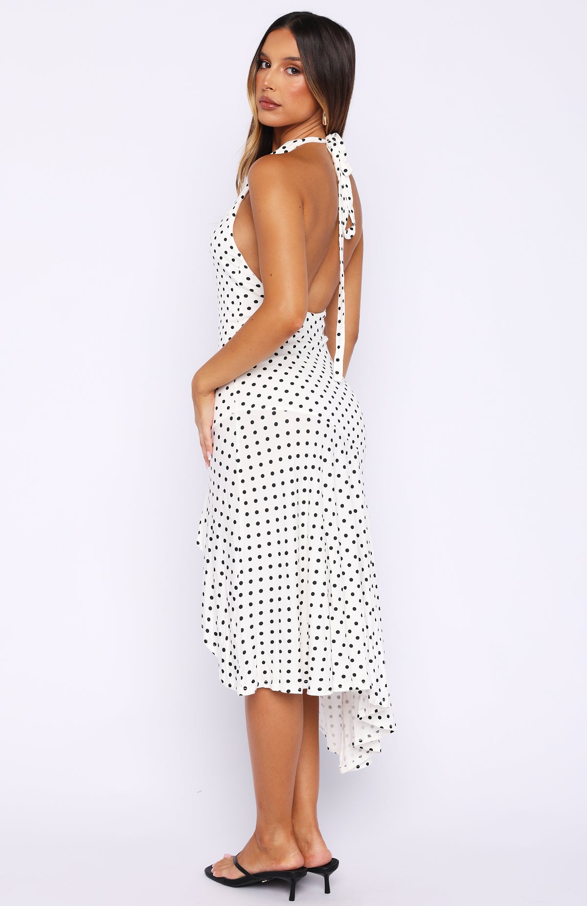 Blushing Nights Midi Dress Cream/Black Polka Dot - Image 4