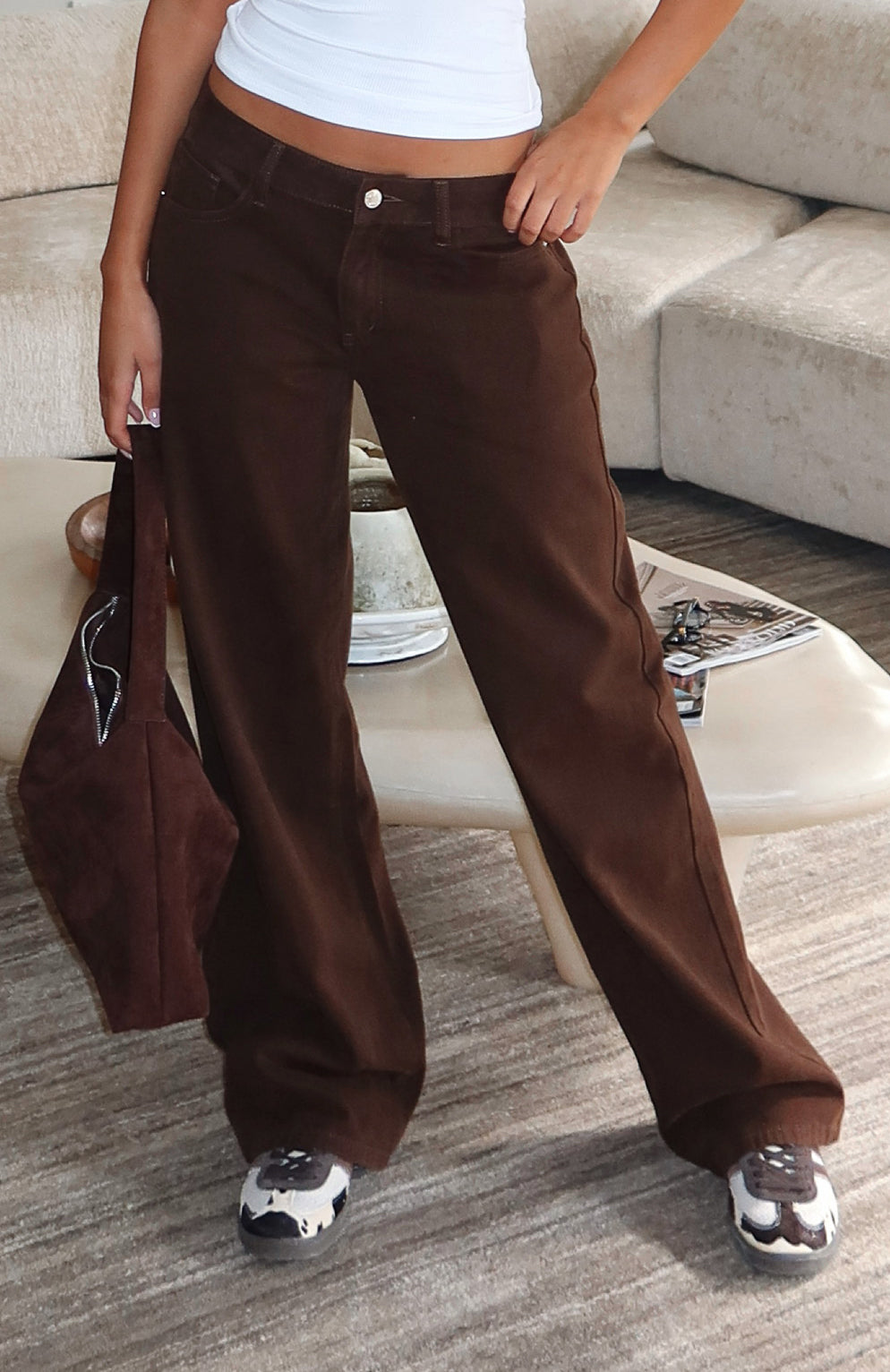 Bring The Style Low Rise Wide Leg Jeans Chocolate Wash - Image 6