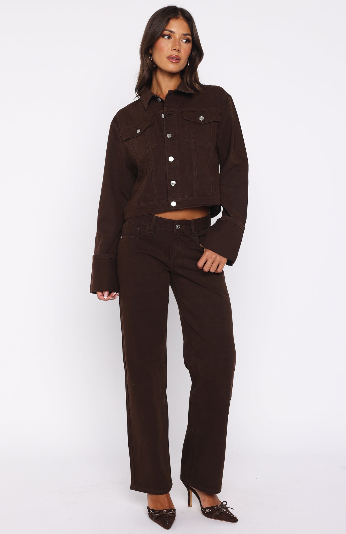 Bring The Style Low Rise Wide Leg Jeans Chocolate Wash - Image 3