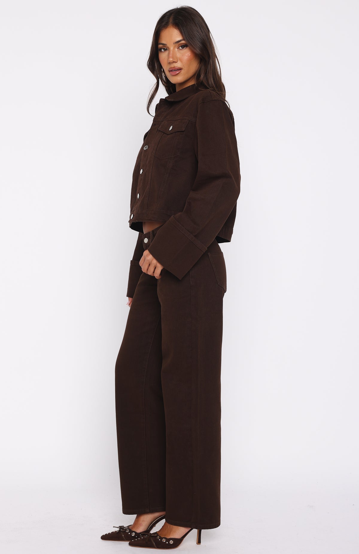 Bring The Style Low Rise Wide Leg Jeans Chocolate Wash - Image 4