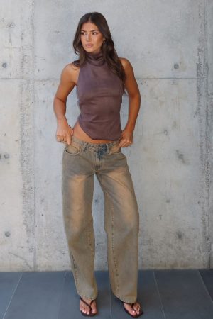 Bring The Style Low Rise Wide Leg Jeans Clay
