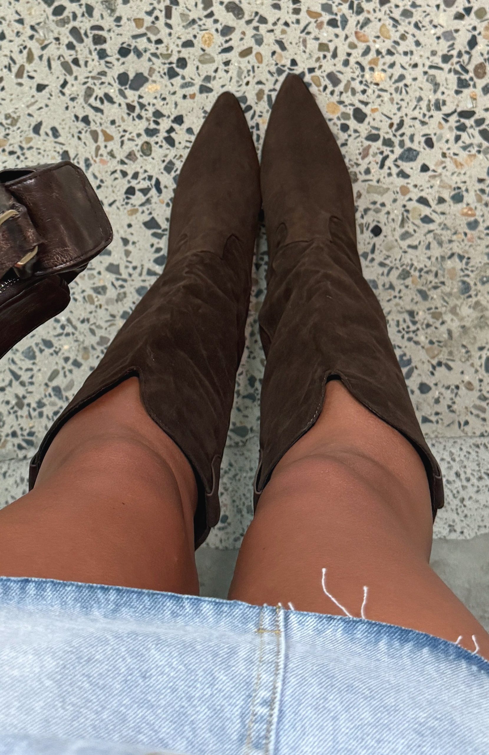 In My Moment Knee High Boots Chocolate Faux Suede - Image 5