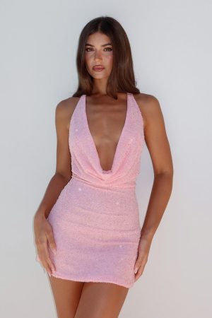 By Candlelight Beaded Mini Dress Baby Pink