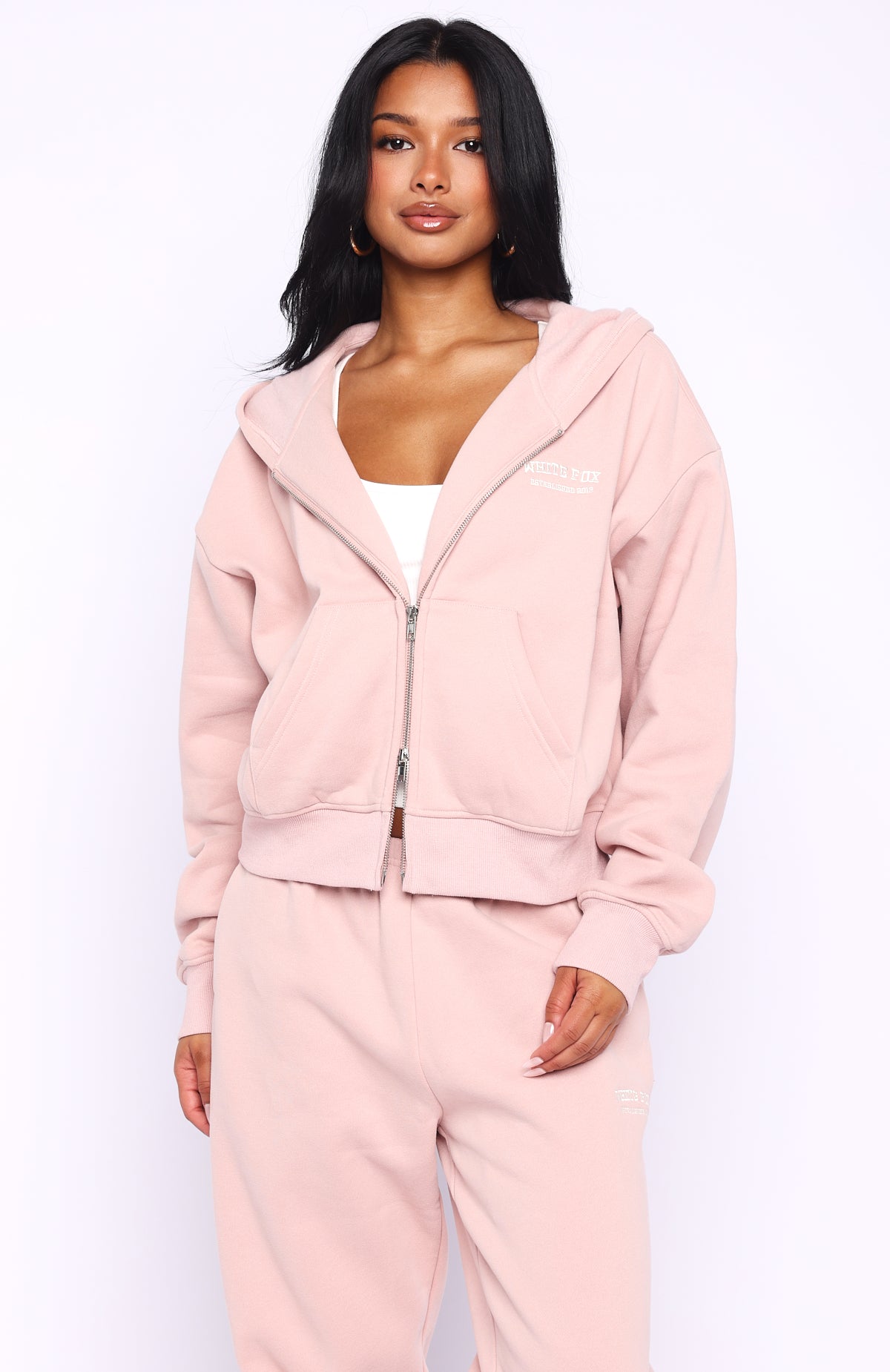 Can't Miss It Boxy Zip Front Hoodie Dusty Pink - Image 2
