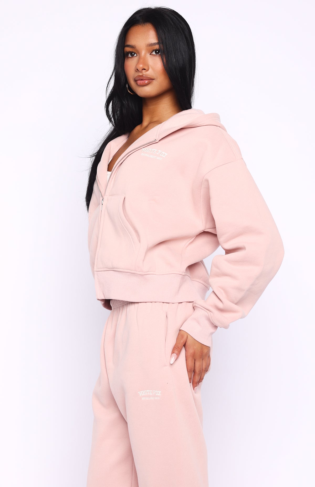 Can't Miss It Boxy Zip Front Hoodie Dusty Pink - Image 3