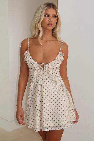 Can't Resist You Mini Dress Cream/Choc Polka Dot