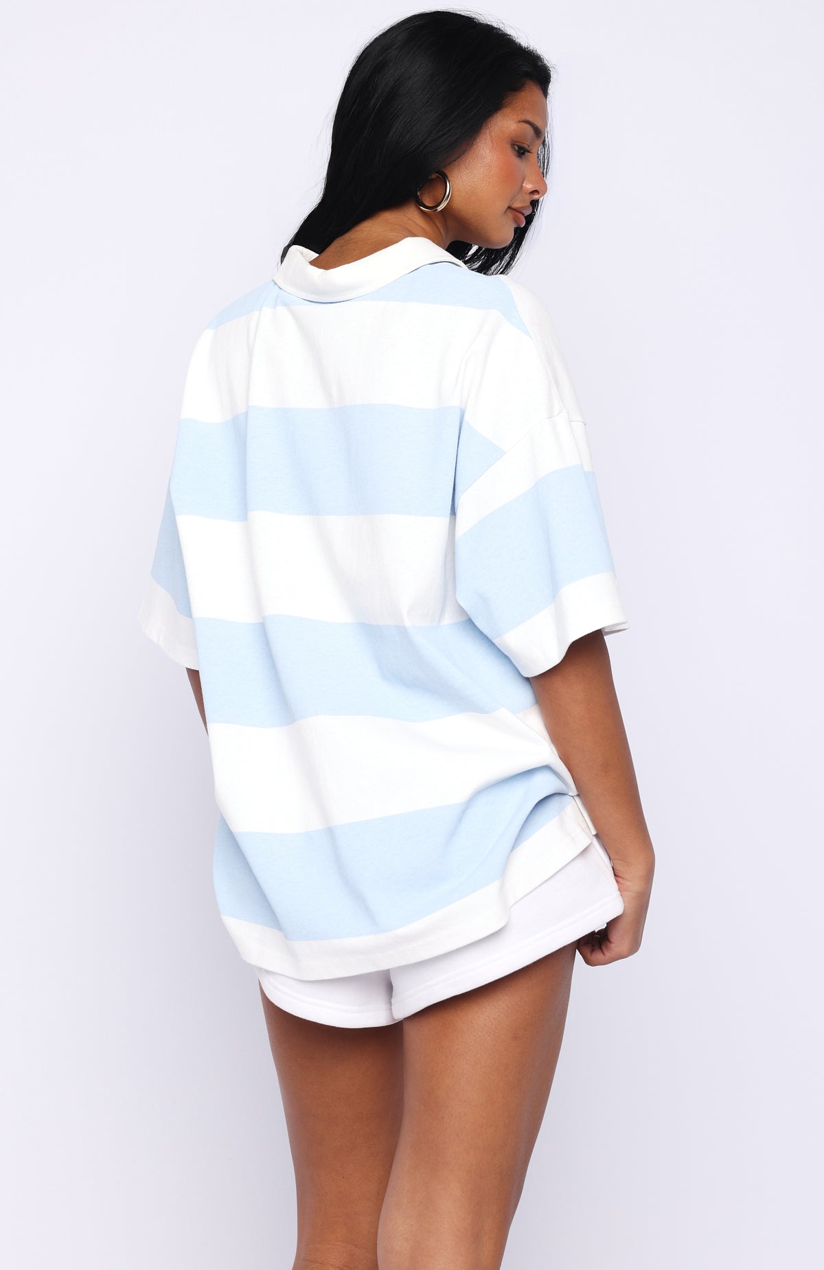 Catch A Wink Oversized Short Sleeve Rugby Shirt Blue / White Stripe - Image 4