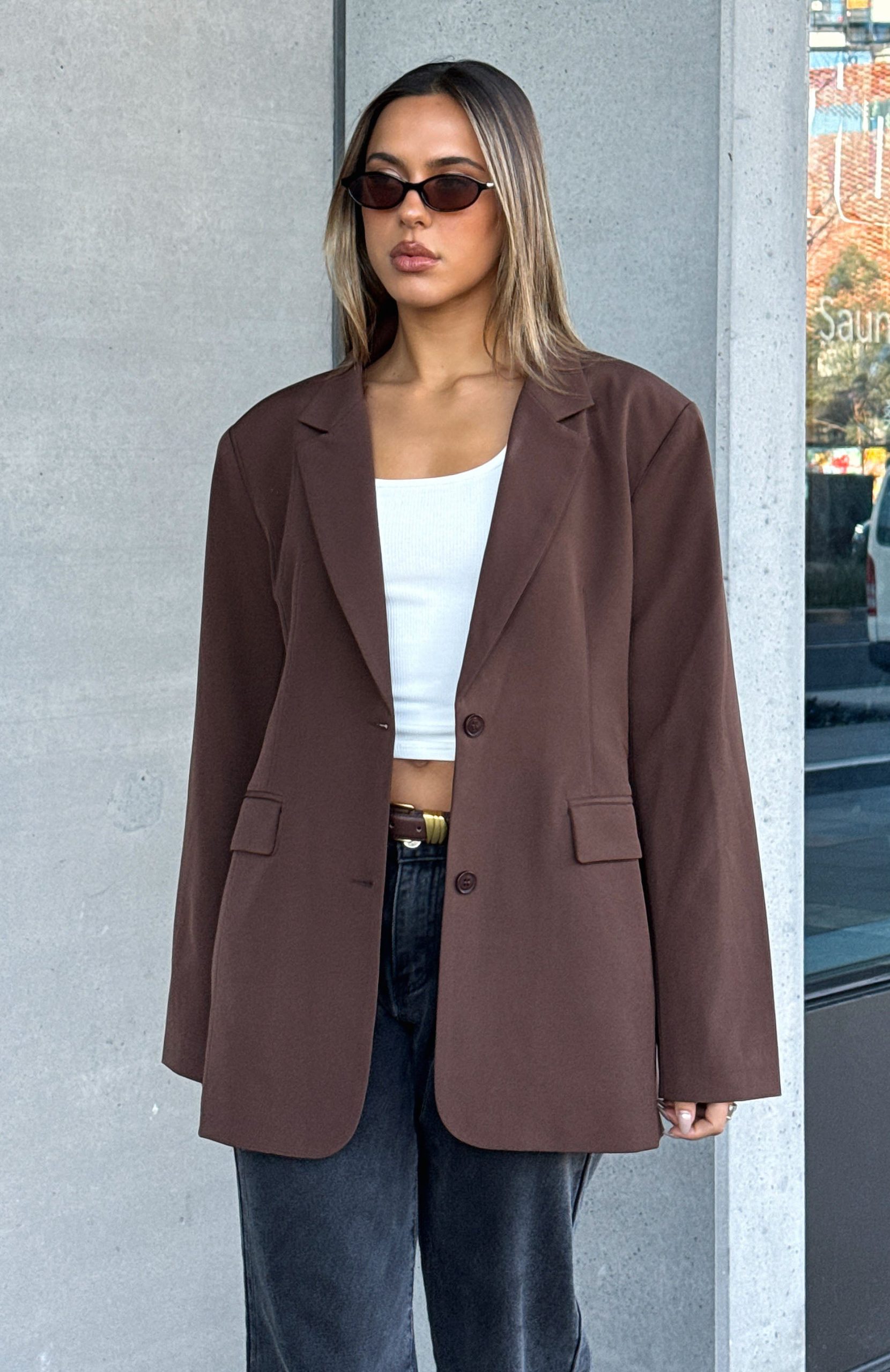 Catch Me Now Oversized Blazer Chocolate - Image 5