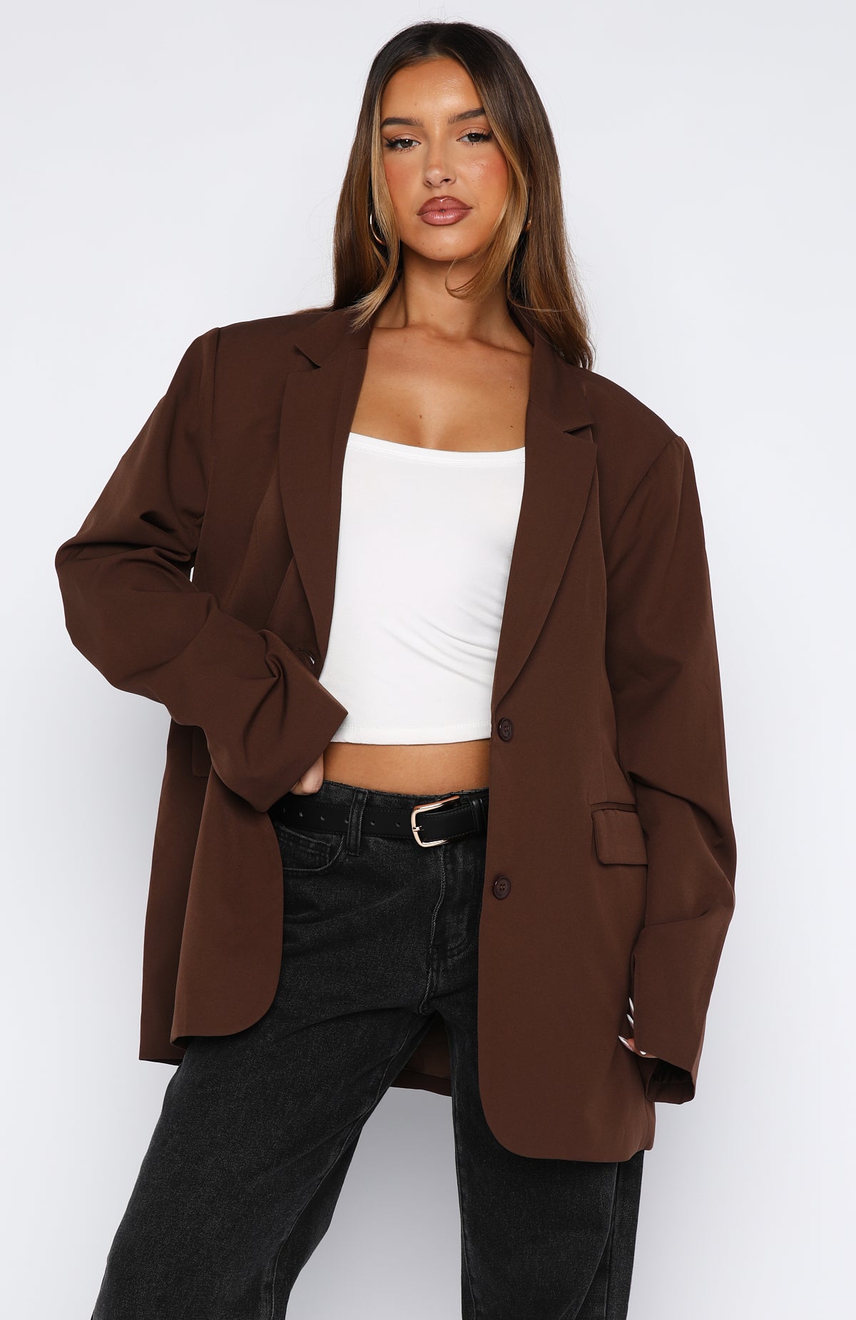 Catch Me Now Oversized Blazer Chocolate - Image 2