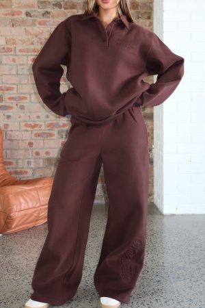 Chill Moves Wide Leg Sweatpants Chocolate