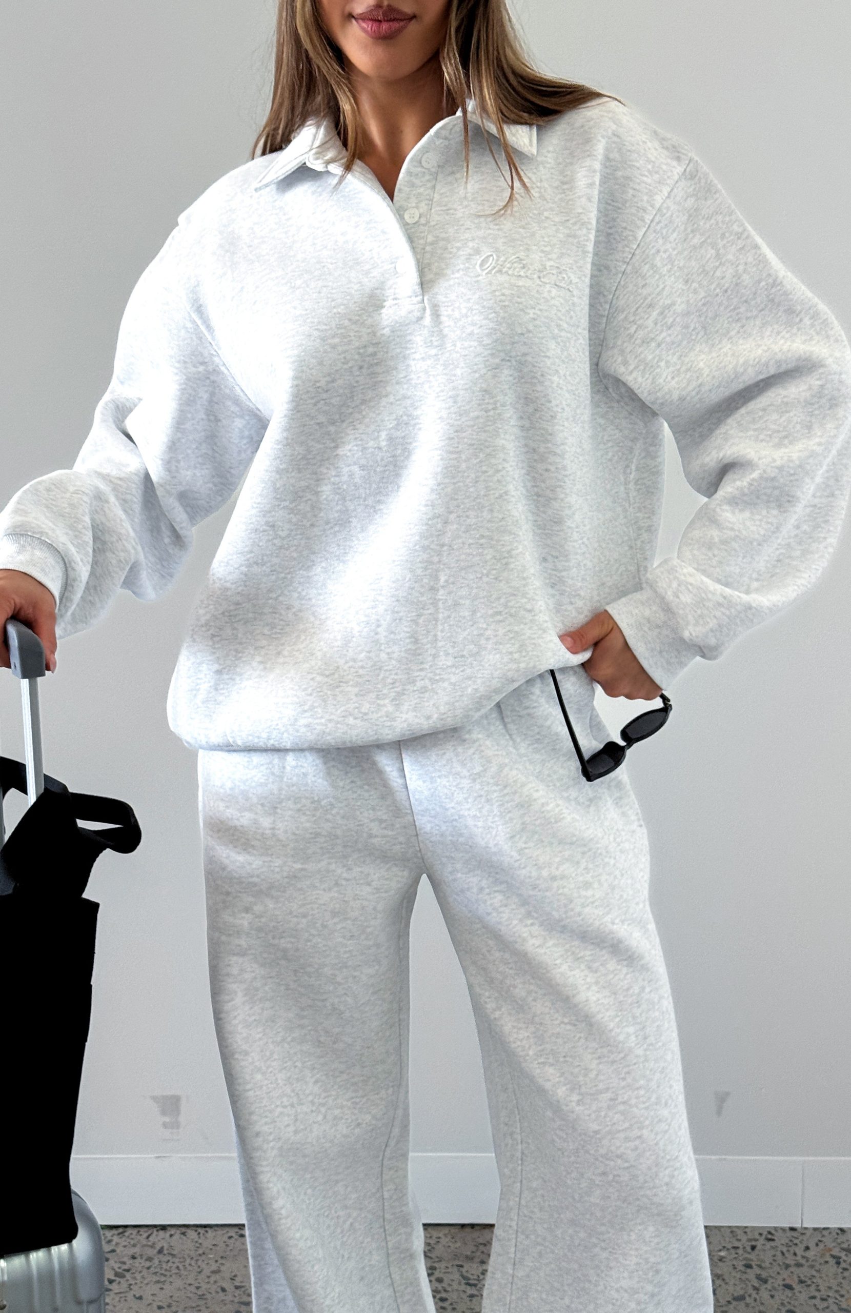 Chill Moves Oversized Henley Sweater Grey Marle - Image 6